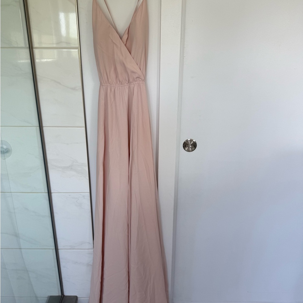 Lulu's Pink Tan Maxi Dress Spaghetti Strap Wrap